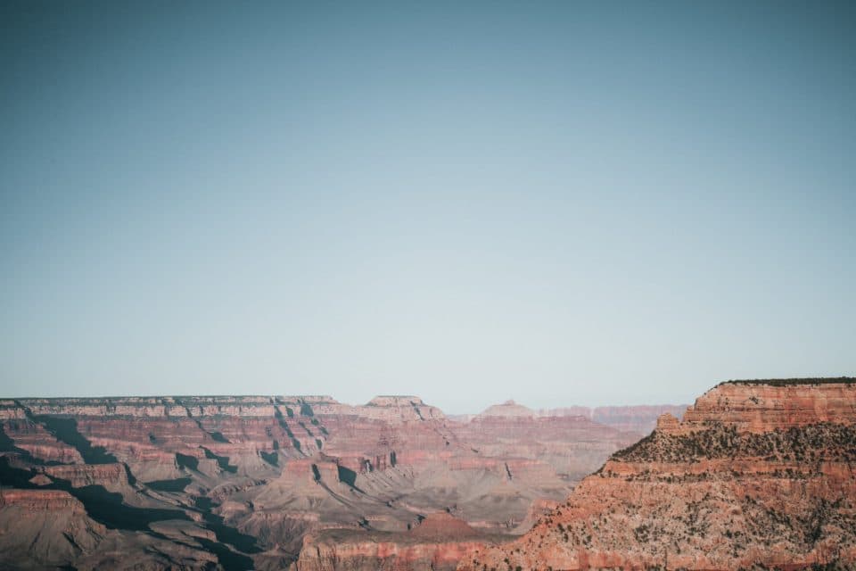 Canyon landscape at dusk under a clear sky